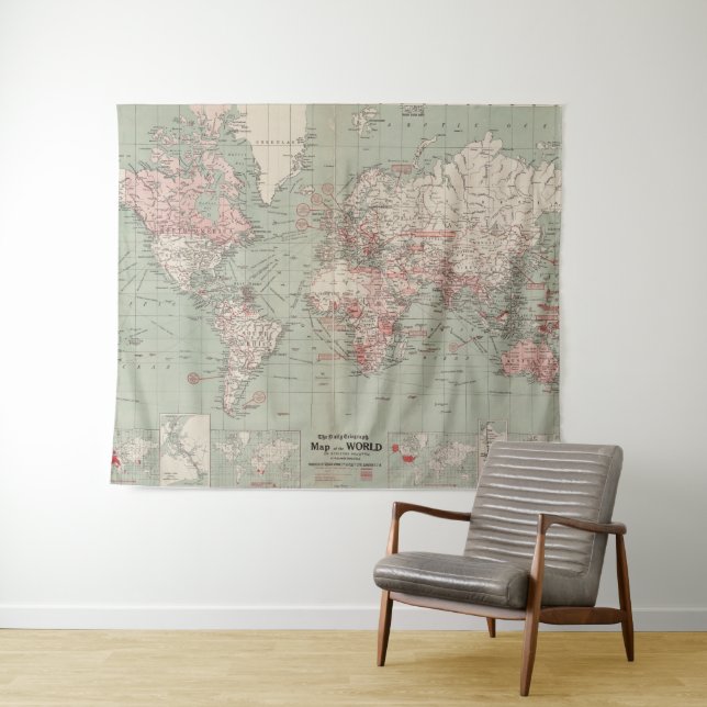 Vintage Map of The World (1918) Tapestry (In Situ (Horizontal))