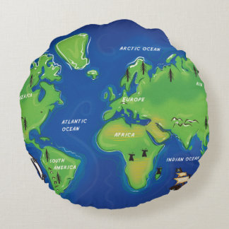 Vintage Map Of the world. Round Cushion