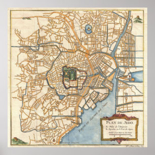 Vintage Map of Tokyo Japan (1752) Poster