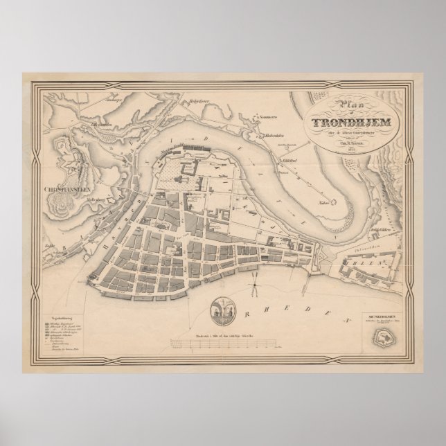 Vintage Map of Trondheim Norway (1842) Poster (Front)