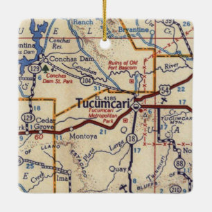 Vintage Map of Tucumcari NM Ceramic Ornament