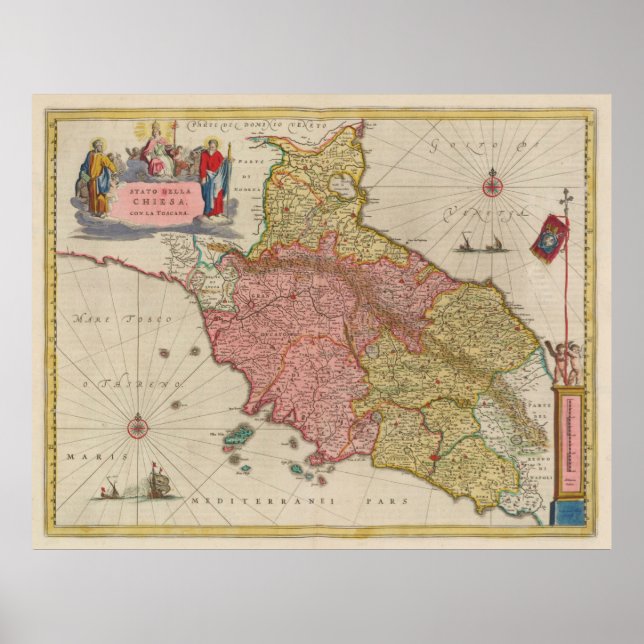 Vintage Map of Tuscany Italy (1665) Poster (Front)
