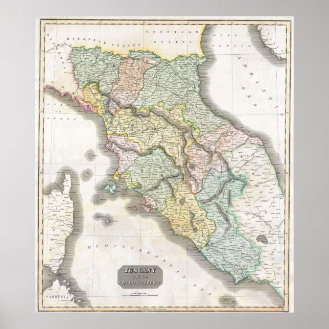 Vintage Map of Tuscany Italy (1814) Poster (Front)