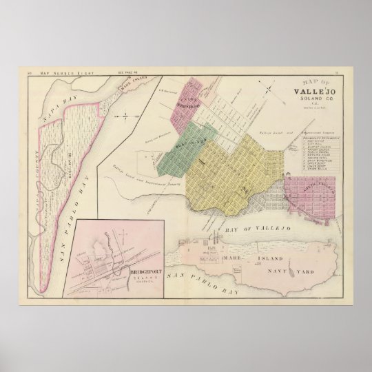 Vintage Map of Vallejo CA (1878) Poster | Zazzle.co.uk