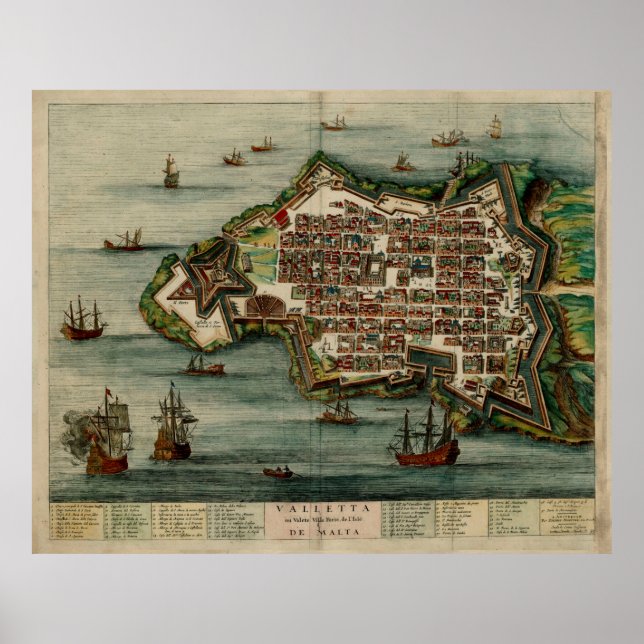 Vintage Map of Valletta Malta (1700) Poster (Front)