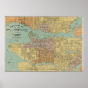 Vintage Map of Vancouver Canada (1920) Poster