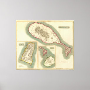 Vintage Map of Various Islands of The Caribbean Canvas Print