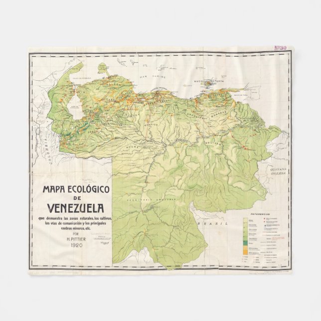 Vintage Map of Venezuela (1920) Fleece Blanket (Front (Horizontal))