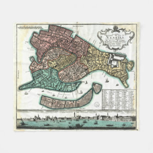Vintage Map of Venice Italy (1729) Fleece Blanket