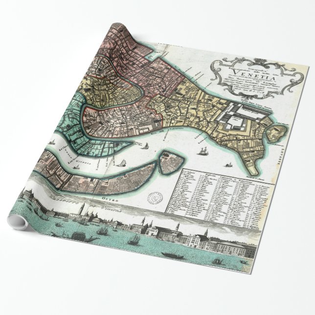 Vintage Map of Venice Italy (1729) Wrapping Paper (Unrolled)
