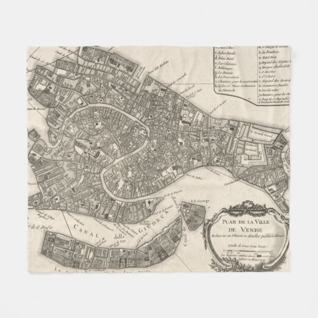 Vintage Map of Venice Italy (1764) Fleece Blanket (Front (Horizontal))