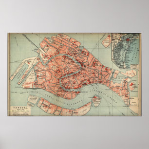 Vintage Map of Venice Italy (1920) Poster