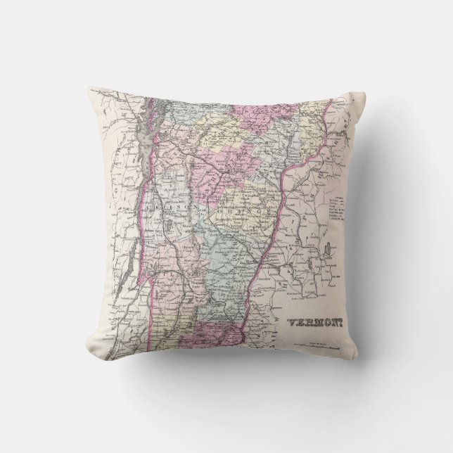 Vintage Map of Vermont (1855) Cushion (Front)