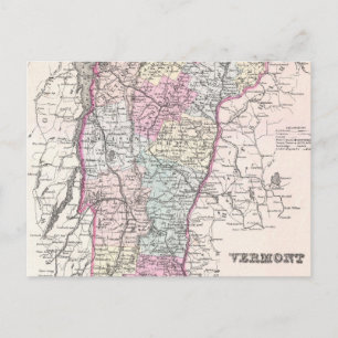Vintage Map of Vermont (1855) Postcard