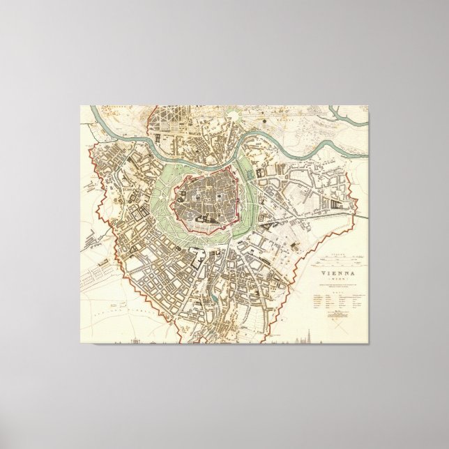 Vintage Map of Vienna Austria (1833) Canvas Print (Front)