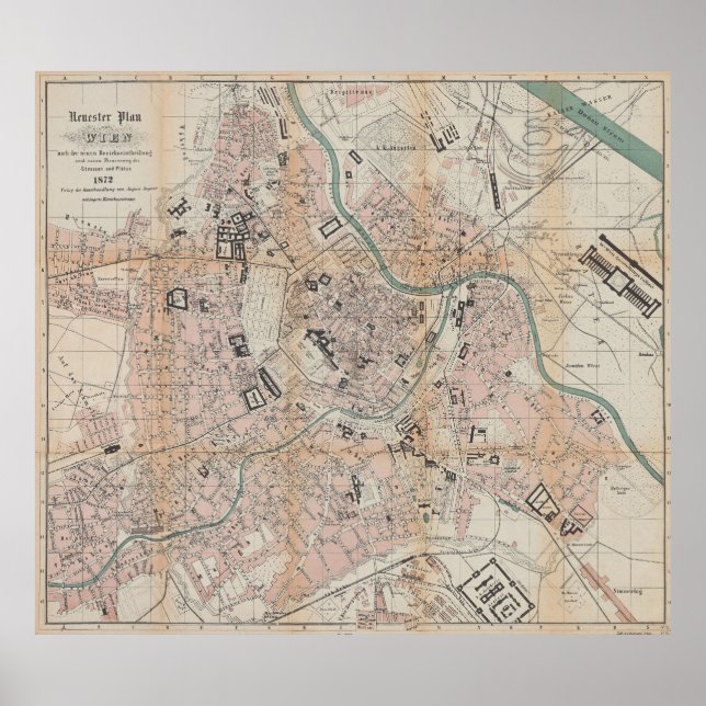 Vintage Map of Vienna Austria (1872) Poster (Front)