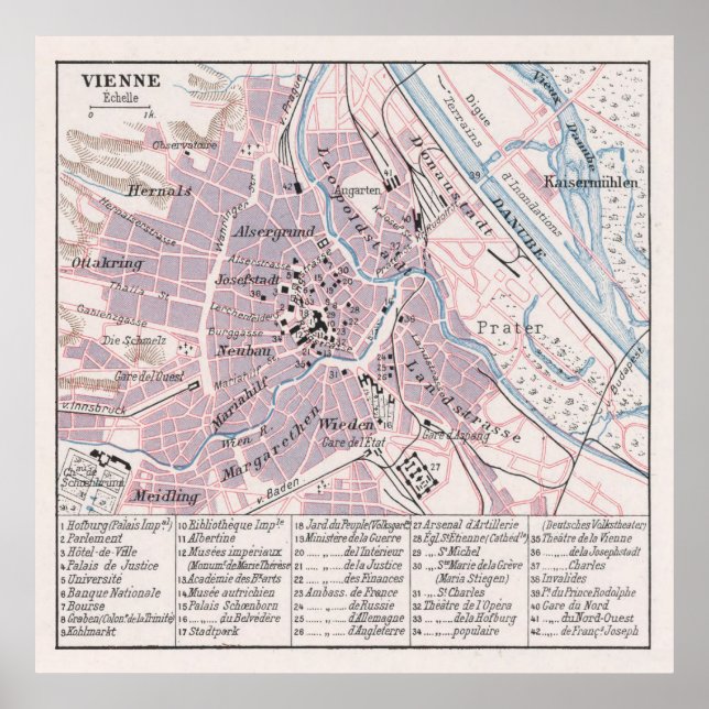 Vintage Map of Vienna Austria (1900) Poster (Front)