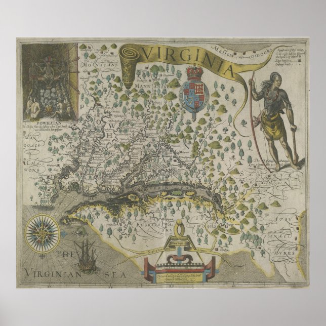 Vintage Map of Virginia (1618) Poster (Front)