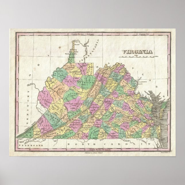Vintage Map of Virginia (1827) Poster (Front)