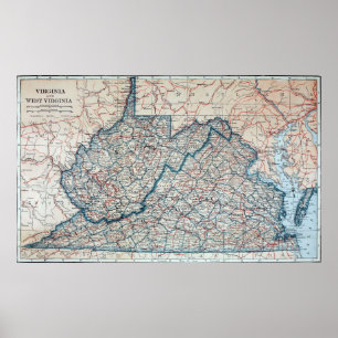 Vintage Map of Virginia and West Virginia (1921) Poster