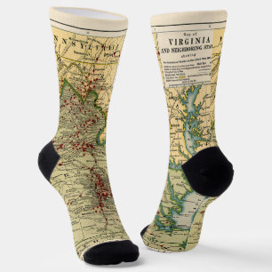 Vintage Map of Virginia Battles During Civil War Socks