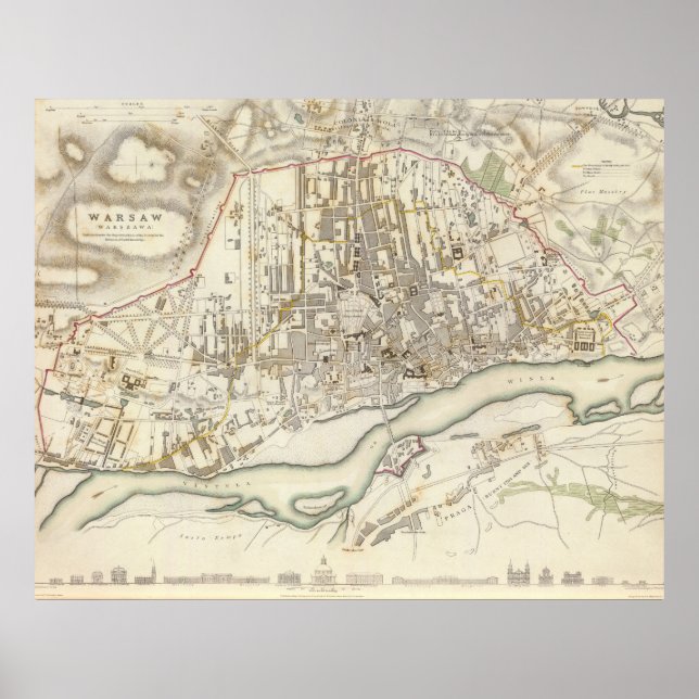 Vintage Map of Warsaw Poland (1831) Poster (Front)