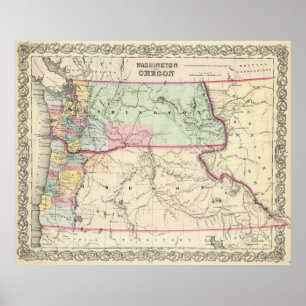Vintage Map of Washington and Oregon (1856) Poster
