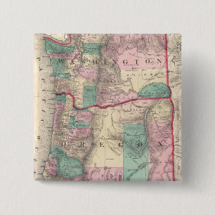 Vintage Map of Washington and Oregon (1875) 15 Cm Square Badge