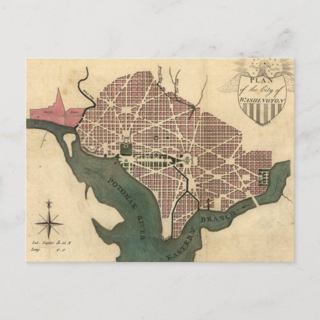 Vintage Map of Washington D.C. (1793) Postcard (Front)