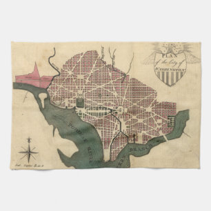 Vintage Map of Washington D.C. (1793) Tea Towel