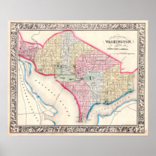 Vintage Map of Washington D.C., 1864 Poster