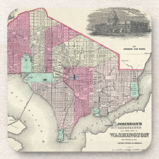 Vintage Map of Washington D.C. (1866) Coaster (Front)