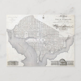 Vintage Map of Washington DC Postcard