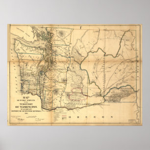 Vintage Map of Washington State (1866) Poster