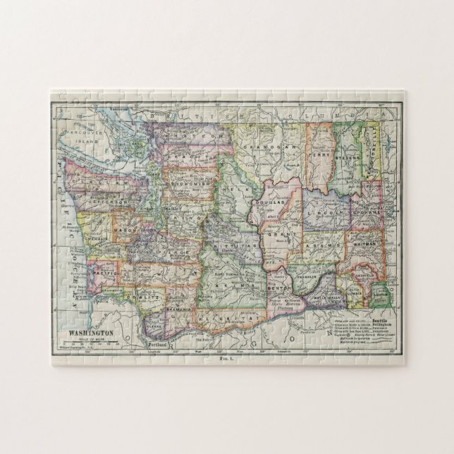 Vintage Map of Washington State (1914) Jigsaw Puzzle (Horizontal)