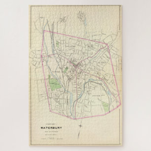 Vintage Map of Waterbury CT (1893) Jigsaw Puzzle
