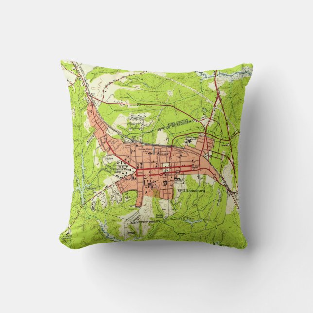Vintage Map of Williamsburg Virginia (1952) Cushion (Front)