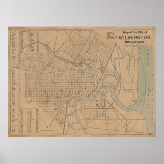 Vintage Map of Wilmington DE (1898) Poster | Zazzle.co.uk