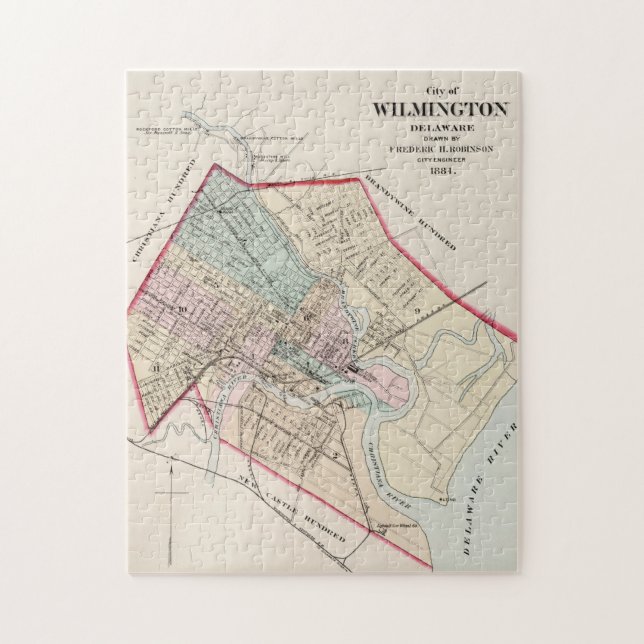 Vintage Map of Wilmington Delaware (1884) Jigsaw Puzzle (Vertical)