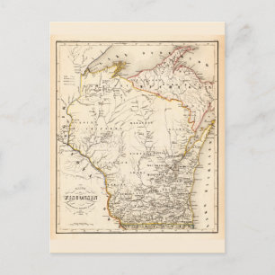 Vintage map of Wisconsin 1852 Postcard