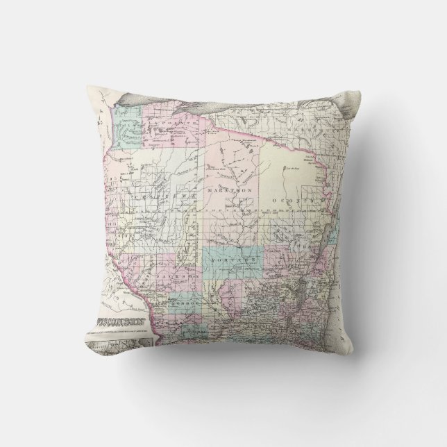 Vintage Map of Wisconsin (1855) Cushion (Front)