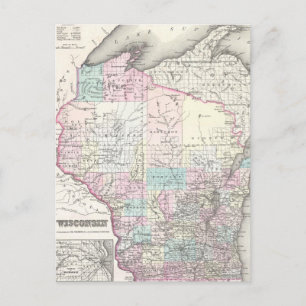 Vintage Map of Wisconsin (1855) Postcard