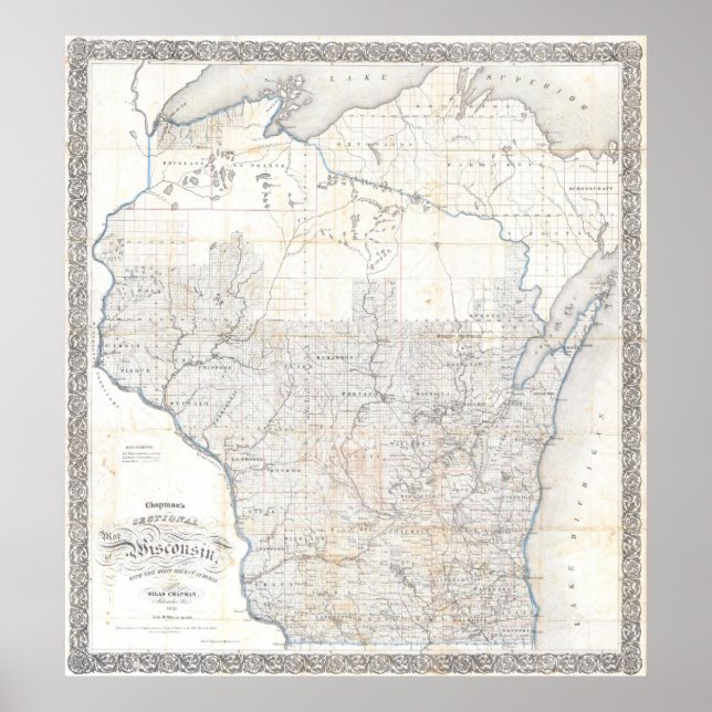 Vintage Map of Wisconsin (1856) Poster (Front)