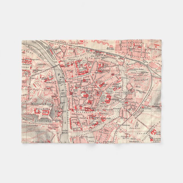 Vintage Map of Wurzburg Germany (1905) Fleece Blanket (Front (Horizontal))