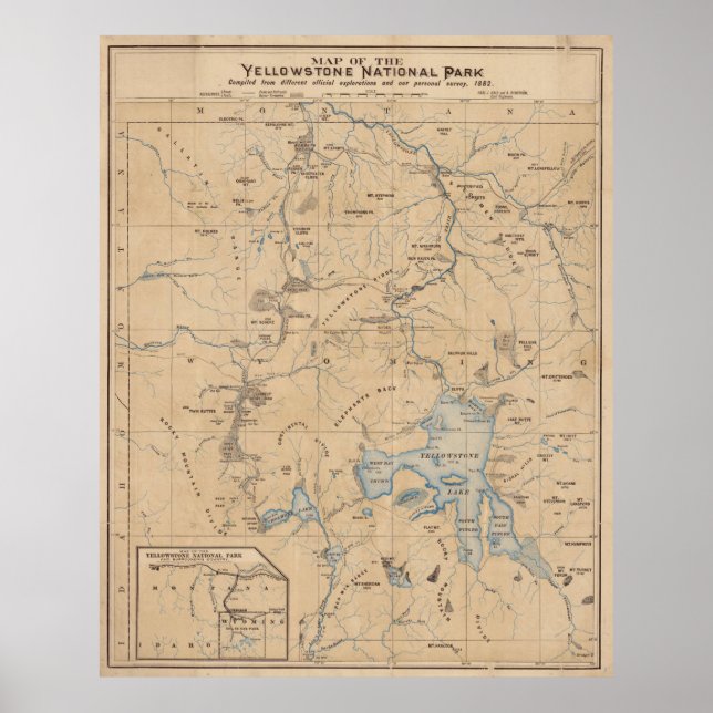 Vintage Map of Yellowstone National Park (1889) Poster (Front)