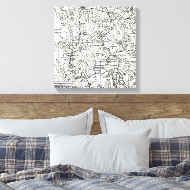 Vintage Map of Yellowstone National Park Canvas Print (Insitu(Bedroom))