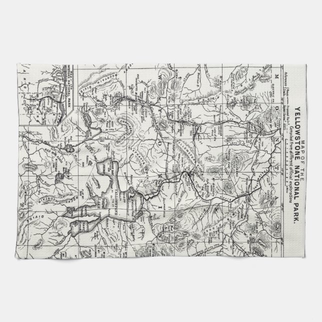 Vintage Map of Yellowstone National Park Tea Towel (Horizontal)