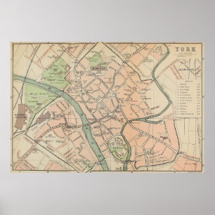 Vintage Map of York England (1890) Poster