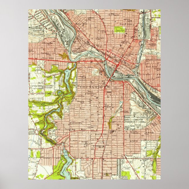 Vintage Map of Youngstown Ohio (1951) Poster (Front)