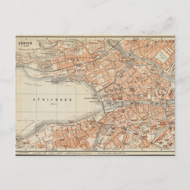 Vintage Map of Zurich, Germany Travel Postcard (Front)